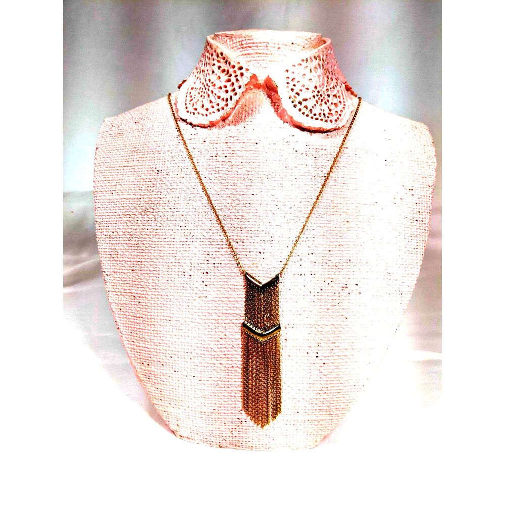 Minette Boho Chevron Tassel Necklace Gold Tone Cascading Fringe Feminine